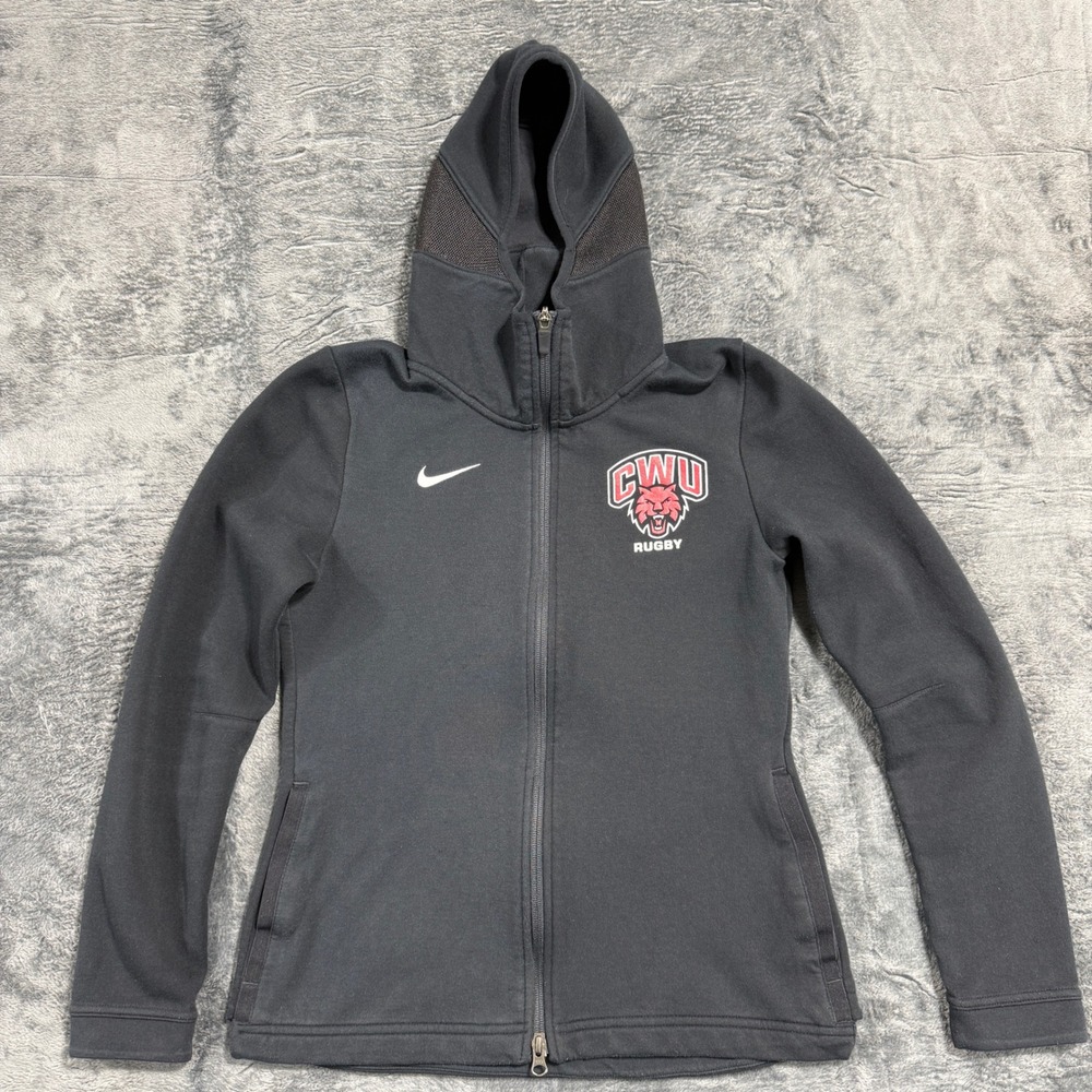 Nike CWU Rugby Full Zip Hoodie Womens Small Black Dri-FIT Scuba‎ Jacket